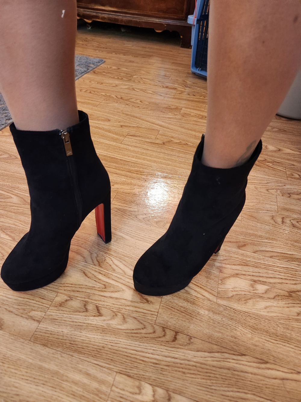 Christian Louboutin Black Suede Platform Boots Red Sole Size 8/8.5 GORGEOUS! - Picture 3 of 15